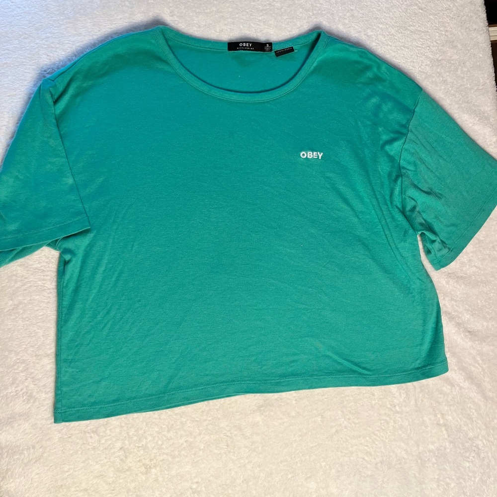 OBEY Teal Green Short Sleeve Crop Tee